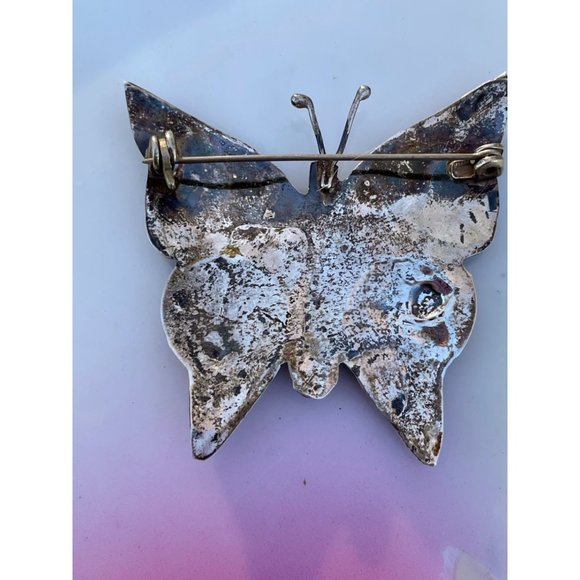 Vintage 1970s Mexico Alpaca Silver Abalone Shell Butterfly brooch. - Picture 5 of 7